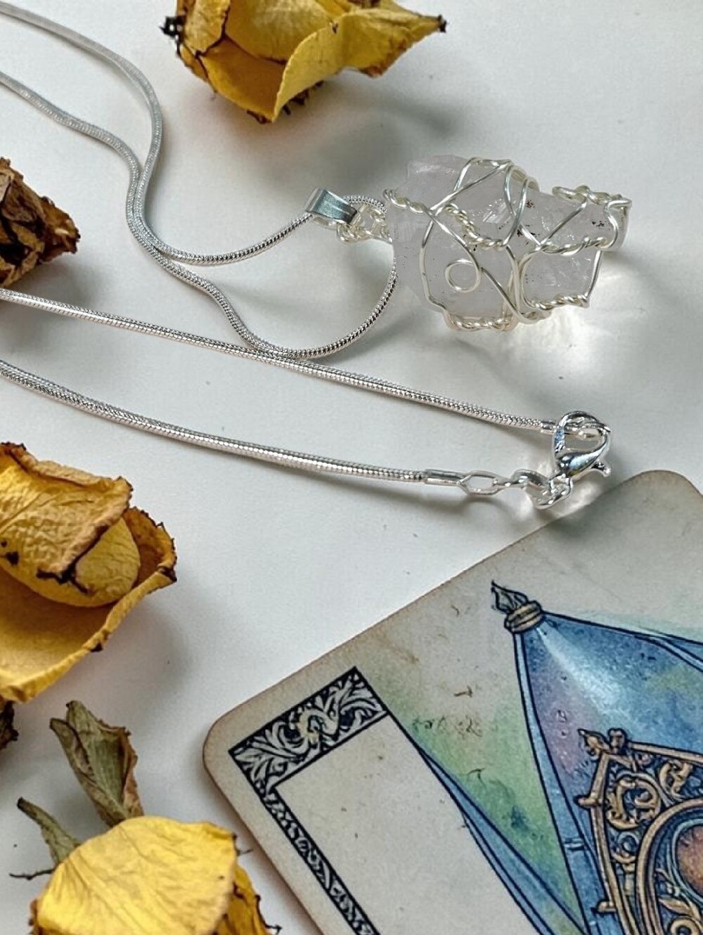 Crystal Pendant Necklace in Clear Silver